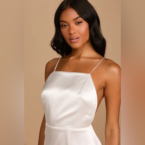 Lulus Adoring Attitude White Satin Column Midi Dress - Picture 2 of 9